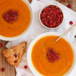 Roasted Butternut Squash Soup w/ Cranberry Salsa & Blue Cheese Cranberry Scones » US Cranberries