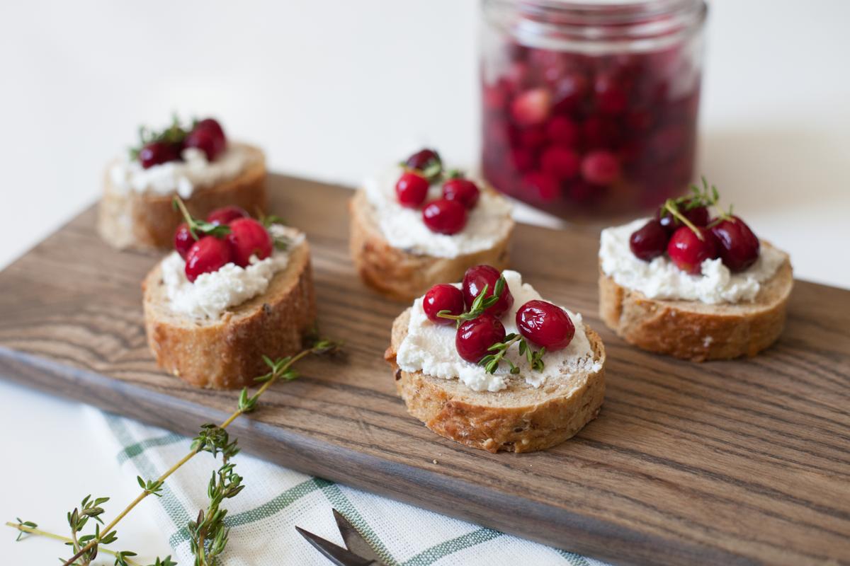 Pickled Cranberries & Goat Cheese Crostini