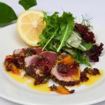 Seared Peppered Yellow Fin Tuna with Dried Cranberries, Orange, Chili & Dill » US Cranberries